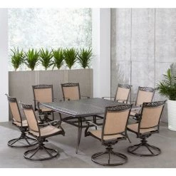 New! Hanover Fontana 9 pc. Outdoor Dining Set with 8 Sling Swivel Rockers and a Square Cast-Top Table, 60 in. Table, FNTDN9PCSWSQC 15 New! Hanover Fontana 9 pc. Outdoor Dining Set with 8 Sling Swivel Rockers and a Square Cast-Top Table, 60 in. Table, FNTDN9PCSWSQC -Hanover Sales 1684683 A6