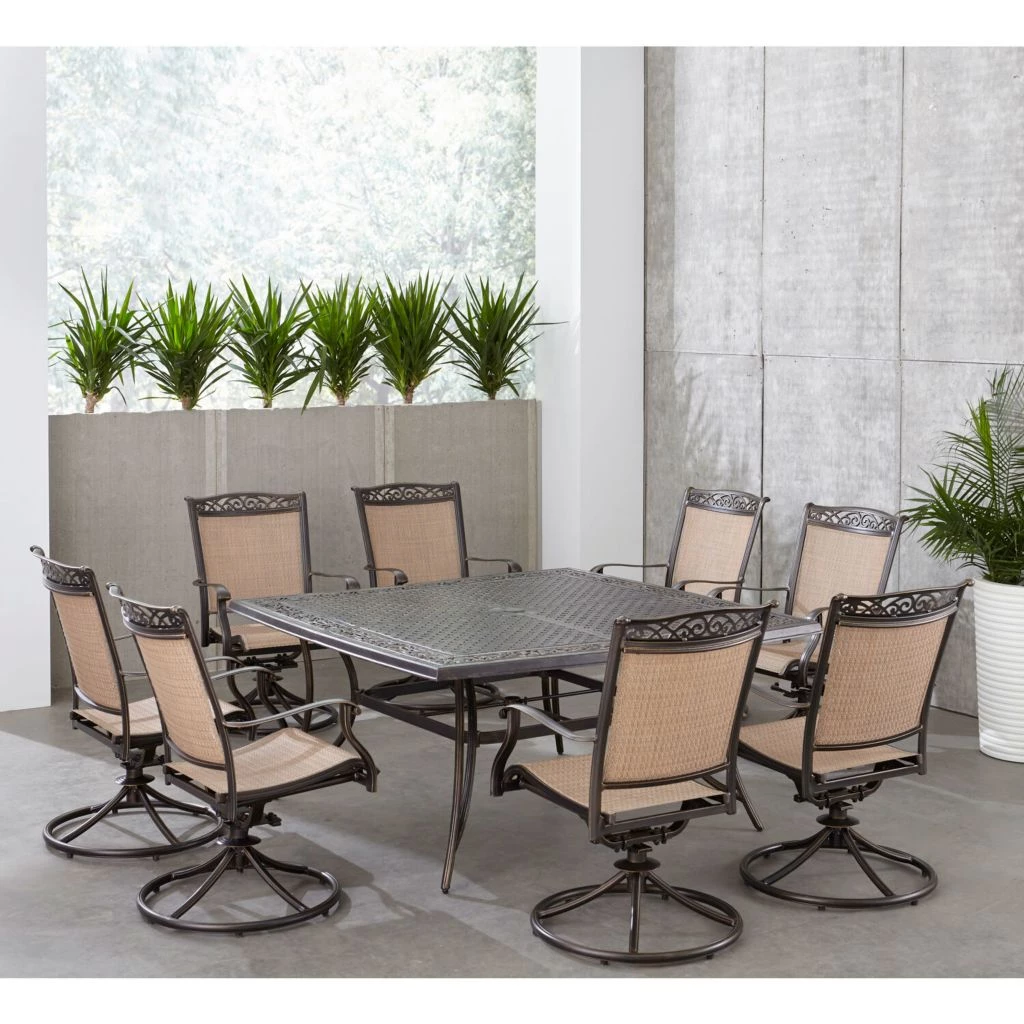 New! Hanover Fontana 9 pc. Outdoor Dining Set with 8 Sling Swivel Rockers and a Square Cast-Top Table, 60 in. Table, FNTDN9PCSWSQC 9 New! Hanover Fontana 9 pc. Outdoor Dining Set with 8 Sling Swivel Rockers and a Square Cast-Top Table, 60 in. Table, FNTDN9PCSWSQC - Image 7
