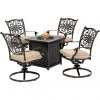 Hanover Traditions 5 pc. Fire Pit Chat Set in Natural Oat with 4 Swivel Rockers and a Square Fire Pit Table, TRAD5PCSWFPSQ-TAN -Hanover Sales 1684709