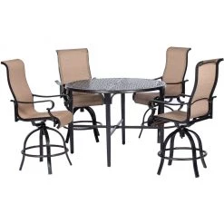 Hanover Brigantine 5 pc. Outdoor High-Dining Set with 4 Contoured-Sling Swivel Chairs and a Round Cast-Top Table, BRIGDN5PCBR