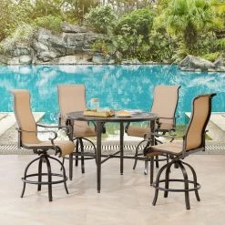 Hanover Brigantine 5 pc. Outdoor High-Dining Set with 4 Contoured-Sling Swivel Chairs and a Round Cast-Top Table, BRIGDN5PCBR -Hanover Sales 1684710 A6