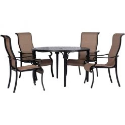 Hanover Brigantine 5 pc. Outdoor Dining Set with 4 Contoured-Sling Chairs and a Round Cast-Top Table, BRIGDN5PCRD