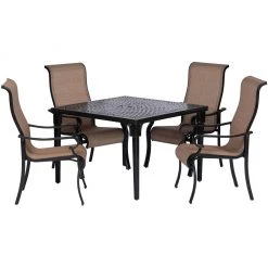 Hanover Brigantine 5 pc. Outdoor Dining Set with 4 Contoured-Sling Chairs and a 42 in. Square Cast-Top Table, BRIGDN5PCSQ