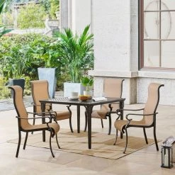 Hanover Brigantine 5 pc. Outdoor Dining Set with 4 Contoured-Sling Chairs and a 42 in. Square Cast-Top Table, BRIGDN5PCSQ -Hanover Sales 1684713 A7