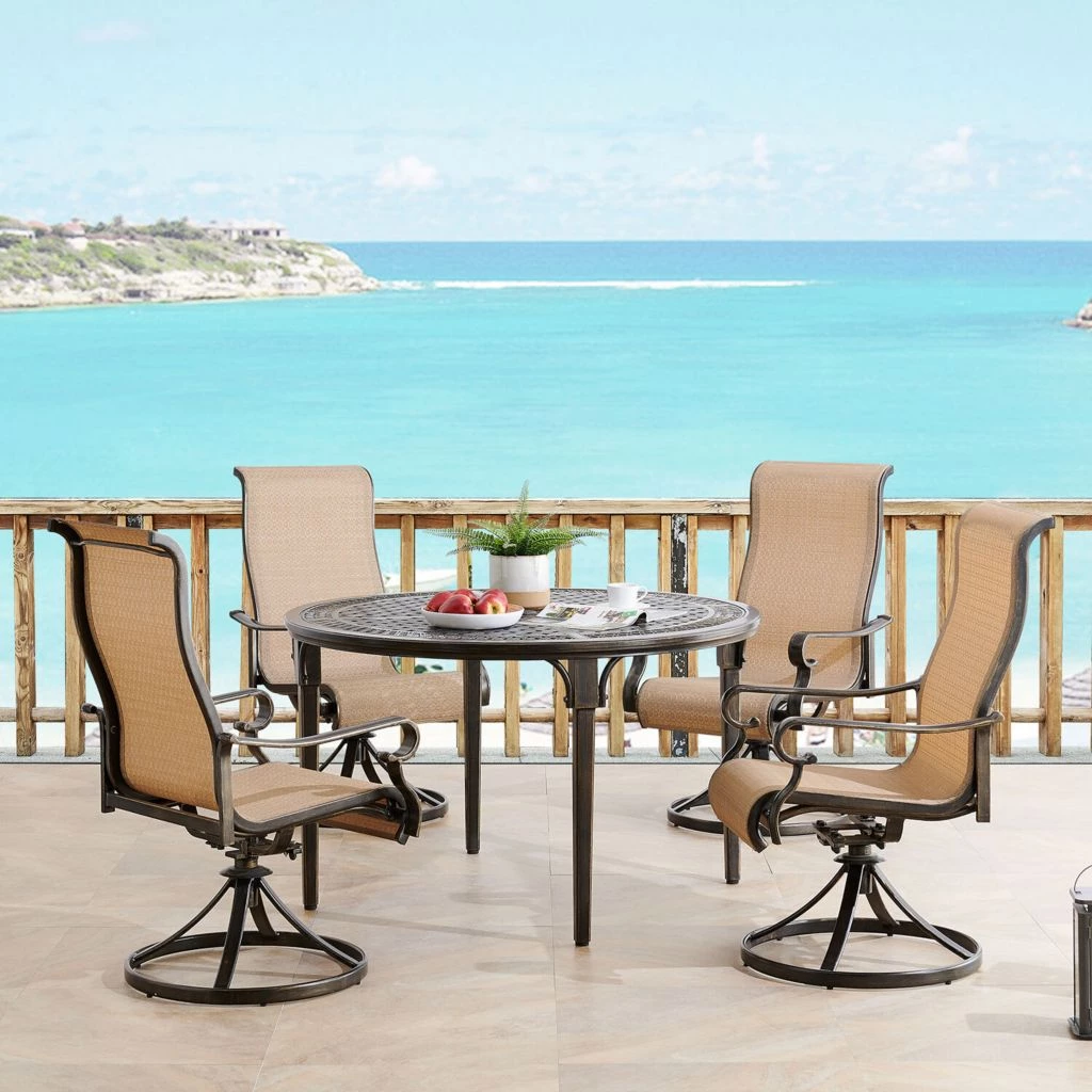 Hanover Brigantine 5 pc. Outdoor Dining Set with 4 Contoured-Sling Swivel Rockers and a 50 in. Round Cast Table, BRIGDN5PCSWRD 11 Hanover Brigantine 5 pc. Outdoor Dining Set with 4 Contoured-Sling Swivel Rockers and a 50 in. Round Cast Table, BRIGDN5PCSWRD - Image 9