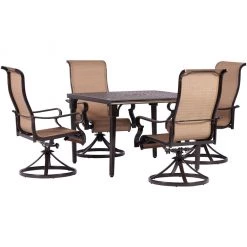 Hanover Brigantine 5 pc. Outdoor Dining Set with 4 Contoured-Sling Swivel Rockers and a Square Cast-Top Table, BRIGDN5PCSWSQ