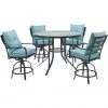 Hanover Lavallette 5 pc. Counter-Height Dining Set with 4 Swivel Chairs and a 52 in. Round Glass-Top Table, Blue, LAVDN5PCBR-BLU -Hanover Sales 1684719