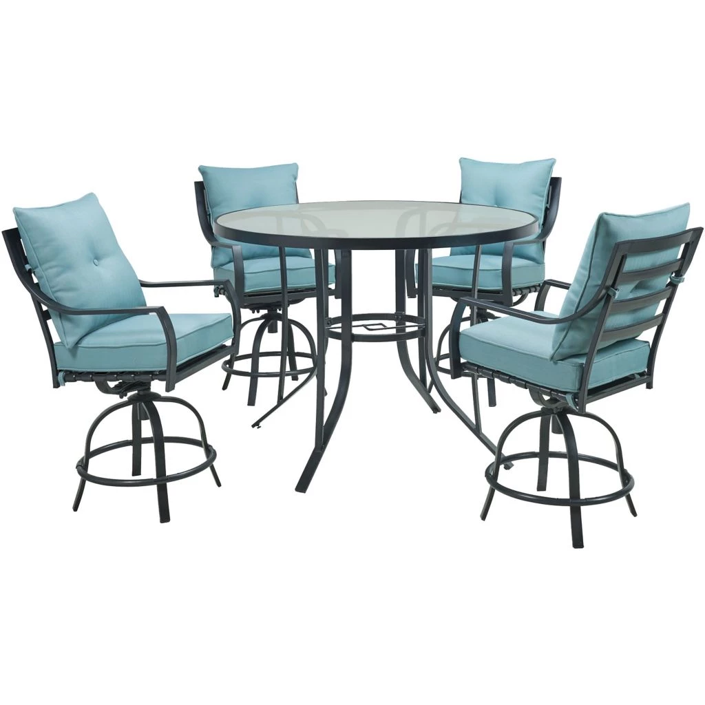 Hanover Lavallette 5 pc. Counter-Height Dining Set with 4 Swivel Chairs and a 52 in. Round Glass-Top Table, Blue, LAVDN5PCBR-BLU 3 Hanover Lavallette 5 pc. Counter-Height Dining Set with 4 Swivel Chairs and a 52 in. Round Glass-Top Table, Blue, LAVDN5PCBR-BLU
