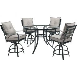 Hanover Lavallette 5 pc. Counter-Height Dining Set with 4 Swivel Chairs & a 52 in. Round Glass-Top Table, Silver, LAVDN5PCBR-SLV