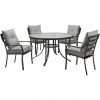 Hanover Lavallette 5 pc. Dining Set with 4 Stationary Chairs and a Round Glass-Top Table, Silver, LAVDN5PCRD-SLV -Hanover Sales 1684724