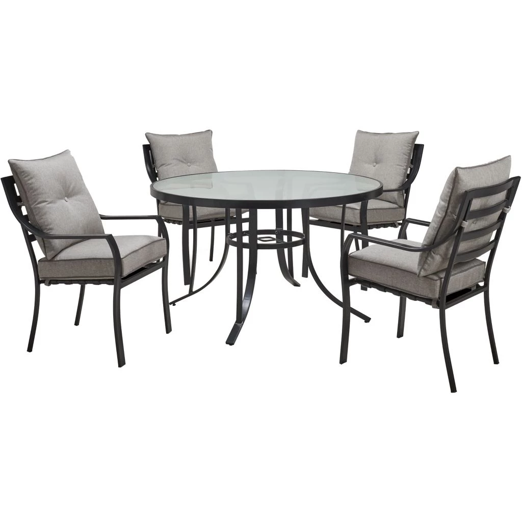 Hanover Lavallette 5 pc. Dining Set with 4 Stationary Chairs and a Round Glass-Top Table, Silver, LAVDN5PCRD-SLV 3 Hanover Lavallette 5 pc. Dining Set with 4 Stationary Chairs and a Round Glass-Top Table, Silver, LAVDN5PCRD-SLV
