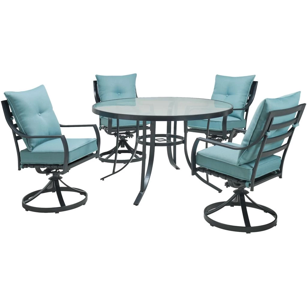 Hanover Lavallette 5 pc. Dining Set, with 4 Swivel Rockers and a Round Glass-Top Table, LAVDN5PCSWRD-BLU 3 Hanover Lavallette 5 pc. Dining Set, with 4 Swivel Rockers and a Round Glass-Top Table, LAVDN5PCSWRD-BLU