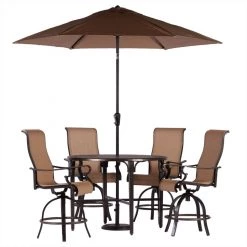 Hanover Lavallette 5 pc. Outdoor Dining Set, with 4 Swivel Rockers and a Round Glass-Top Table, LAVDN5PCSWRD-SLV