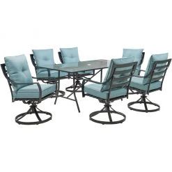 Hanover Lavallette 7 pc. Dining Set with 6 Swivel Rockers and a Glass-Top Table, LAVDN7PCSW-BLU