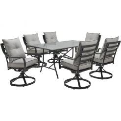 Hanover Lavallette 7 pc. Dining Set with 6 Swivel Rockers and a Glass-Top Table, LAVDN7PCSW-BLU -Hanover Sales 1684736