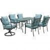 Hanover Lavallette 7 pc. Dining Set with 4 Chairs 2 Swivel Rockers and a Glass-Top Table, Blue, LAVDN7PCSW2-BLU -Hanover Sales 1684738
