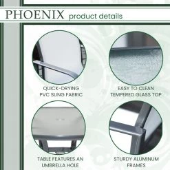 Hanover Phoenix 5 pc. Dining Set with 4 Sling Swivel Rockers and Round Glass-Top Table, White, 48 in., PHOEDN5PCSWSQ-WHT -Hanover Sales 1684776 A2