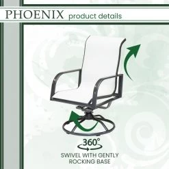 Hanover Phoenix 5 pc. Dining Set with 4 Sling Swivel Rockers and Round Glass-Top Table, White, 48 in., PHOEDN5PCSWSQ-WHT -Hanover Sales 1684776 A3