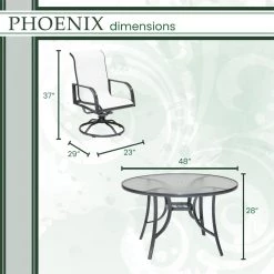Hanover Phoenix 5 pc. Dining Set with 4 Sling Swivel Rockers and Round Glass-Top Table, White, 48 in., PHOEDN5PCSWSQ-WHT -Hanover Sales 1684776 A4