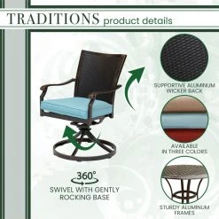 Hanover Traditions 3 pc. Dining Set with 2 Wicker Back Swivel Rockers and Round Cast-Top Table, TRADDNWB3PCSWC-BLU -Hanover Sales 1684777 A2