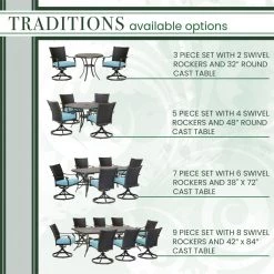 Hanover Traditions 3 pc. Dining Set with 2 Wicker Back Swivel Rockers and Round Cast-Top Table, TRADDNWB3PCSWC-BLU -Hanover Sales 1684777 A4