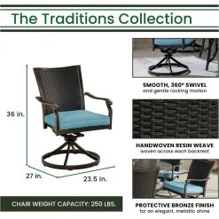 Hanover Traditions 3 pc. Dining Set with 2 Wicker Back Swivel Rockers and Round Cast-Top Table, TRADDNWB3PCSWC-BLU -Hanover Sales 1684777 A5