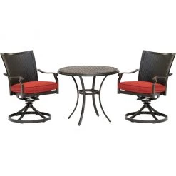 Hanover Traditions 3 pc. Dining Set with 2 Wicker Back Swivel Rockers and Round Cast-Top Table, TRADDNWB3PCSWC-BLU -Hanover Sales 1684778