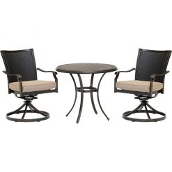 Hanover Traditions 3 pc. Dining Set with 2 Wicker Back Swivel Rockers and Round Cast-Top Table, TRADDNWB3PCSWC-BLU -Hanover Sales 1684779