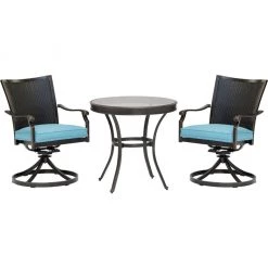 Hanover Traditions 3 pc. Dining Set, with 2 Wicker Back Swivel Rockers and Round Glass-Top Table, TRADDNWB3PCSWG-BLU