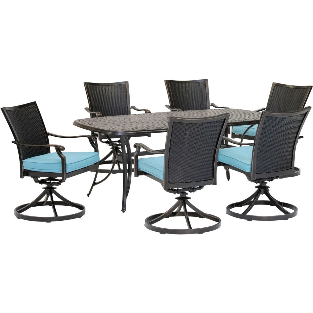 Hanover Traditions 7 pc. Dining Set with 6 Wicker Back Swivel Rockers and Large Cast-Top Table, TRADDNWB7PCSWC-BLU 3 Hanover Traditions 7 pc. Dining Set with 6 Wicker Back Swivel Rockers and Large Cast-Top Table, TRADDNWB7PCSWC-BLU