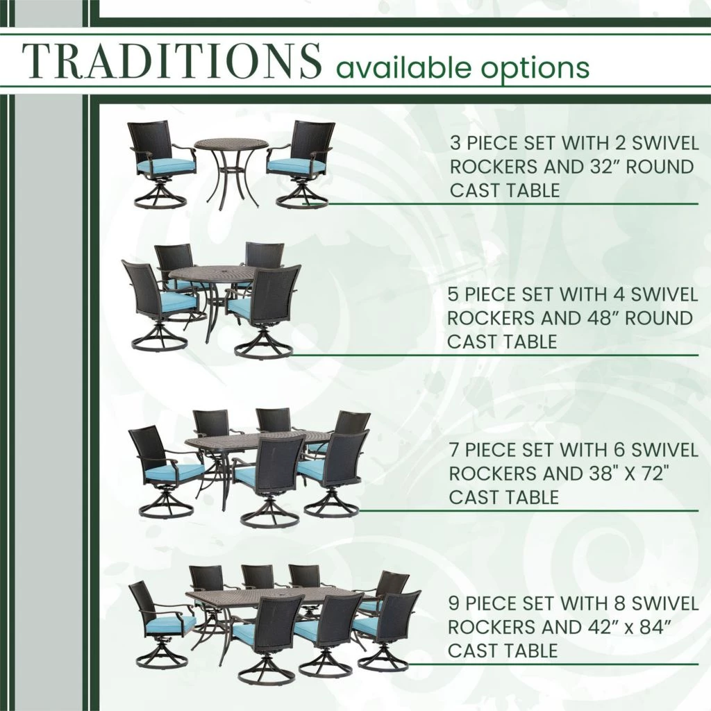Hanover Traditions 7 pc. Dining Set with 6 Wicker Back Swivel Rockers and Large Cast-Top Table, TRADDNWB7PCSWC-BLU 7 Hanover Traditions 7 pc. Dining Set with 6 Wicker Back Swivel Rockers and Large Cast-Top Table, TRADDNWB7PCSWC-BLU - Image 5