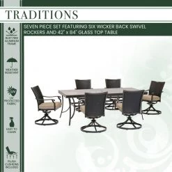 Hanover Traditions 7 pc. Outdoor Dining Set with 6 Wicker Back Swivel Rockers and Glass-Top Table, Blue, TRADDNWB7PCSWG-BLU 14 Hanover Traditions 7 pc. Outdoor Dining Set with 6 Wicker Back Swivel Rockers and Glass-Top Table, Blue, TRADDNWB7PCSWG-BLU -Hanover Sales 1684794 A4