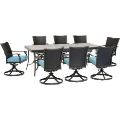 Hanover Traditions 9 pc. Dining Set with 8 Wicker Back Swivel Rockers and an Extra Large Glass-Top Table, TRADDNWB9PCSWG-BLU