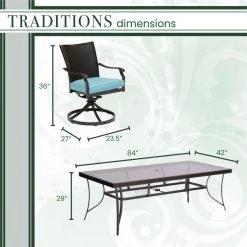 Hanover Traditions 9 pc. Dining Set with 8 Wicker Back Swivel Rockers and an Extra Large Glass-Top Table, TRADDNWB9PCSWG-BLU -Hanover Sales 1684798 A3