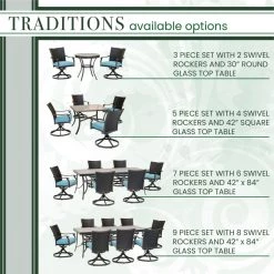 Hanover Traditions 9 pc. Dining Set with 8 Wicker Back Swivel Rockers and an Extra Large Glass-Top Table, TRADDNWB9PCSWG-BLU -Hanover Sales 1684798 A4