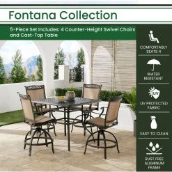 Hanover Fontana 5 pc. High-Dining Set with 4 Counter-Height Swivel Chairs and 42 in. x 42 in. Cast-Top Table, FNTDN5PCPSQBR