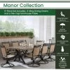 New! Hanover Manor 9 pc. Outdoor Dining Set with 8 Sling Dining Chairs and 42 in. x 80 in. Tile-Top Farmhouse Table, MANDN9PCTF -Hanover Sales 1715043