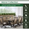 New! Hanover Manor 9 pc. Outdoor Set with 8 Sling Swivel Rockers and 42 in. x 80 in. Tile-Top Farmhouse Table, MANDN9PCTFSW8 -Hanover Sales 1715045