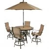 Hanover Monaco 5 pc. High-Dining Set with 4 Counter-Height Swivel Chairs, 56 in. Table, 9 ft. Umbrella, Tan, MONDN5PCPDBRC-SU-T -Hanover Sales 1715054