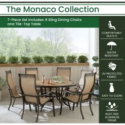 Hanover Monaco 7 pc. Outdoor Dining Set with 6 Sling Dining Chairs and a 60 in. Tile-Top Table, MONDN7PCRDTL