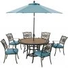 Hanover Monaco 7 pc. Dining Set with Six Dining Chairs a 60 in. Tile-Top Table and 9 ft. Umbrella, Blue, MONDN7PCRDTLC-SU-B -Hanover Sales 1715065