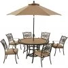 Hanover Monaco 7 pc. Dining Set with Six Dining Chairs a 60 in. Tile-Top Table and 9 ft. Umbrella, Tan, MONDN7PCRDTLC-SU-T -Hanover Sales 1715067