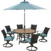 Hanover Monaco 7 pc. Dining Set with 6 Wicker Back Swivel Rockers, 60 in. Table, 9 ft. Umbrella, Blue, MONDNWB7PCSW6RDTL-SU-B -Hanover Sales 1715080