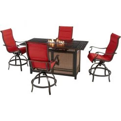 Hanover Traditions 5 pc. High-Dining Set with 4 Padded Counter-Height Swivel Chairs and a 30, Red, TRAD5PCPFPDBR-RED