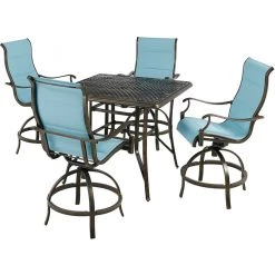 Hanover Traditions 5 pc. Dining Set with Padded Swivel Counter-Height Chairs and Cast-Top Table, 42 in., TRADDN5PCPDSQBR-BLU