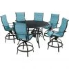 Hanover Traditions 7 pc. High-Dining Set with 6 Padded Swivel Counter-Height Chairs and 56 in. Cast Table, Blue