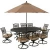 Hanover Traditions 9 pc. Dining Set with 8 Swivel Rockers, 95 x 60 in. Oval Table, Umbrella and Stand, TRADDN9PCOVSW8-SU-B -Hanover Sales 1715134