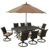 New! Hanover Traditions 9 pc. Patio Furniture Set with 8 Rockers and 95 in. x 60 in. Dining Table, Tan, TRADDNWB9PCOVSW8-TAN