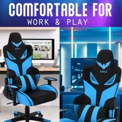 Hanover Commando Ergonomic Gaming Chair, Black and Blue, Adjustable Gas Lift Seating and Lumbar Support, HGC0101 -Hanover Sales 1718220 A2