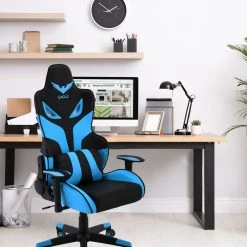 Hanover Commando Ergonomic Gaming Chair, Black and Blue, Adjustable Gas Lift Seating and Lumbar Support, HGC0101 -Hanover Sales 1718220 A4